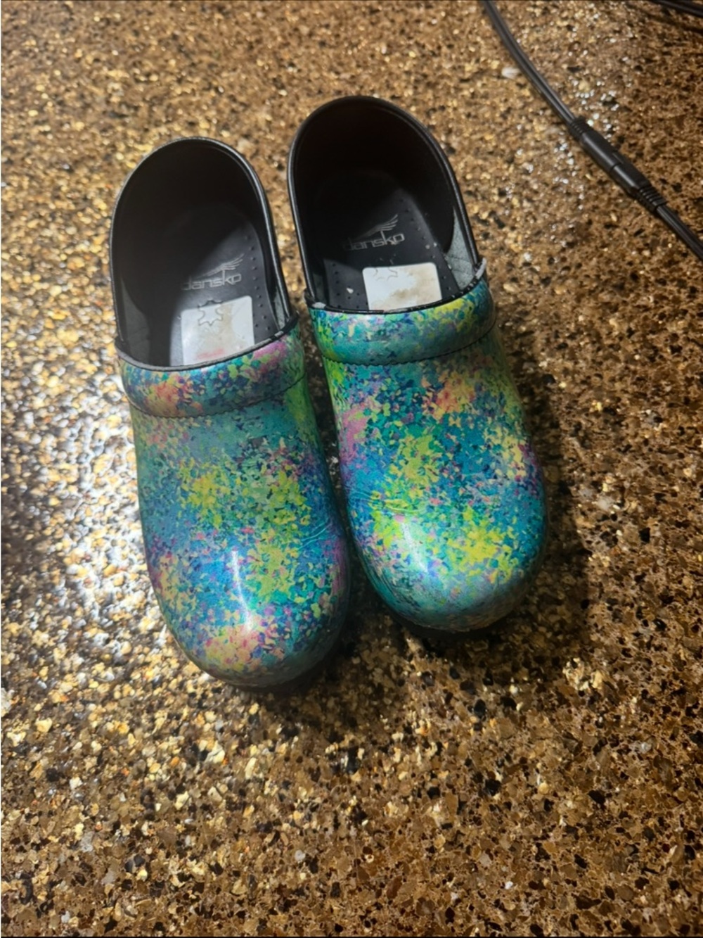 Dansko Teal Multi-Color Splash Slip-On Clogs